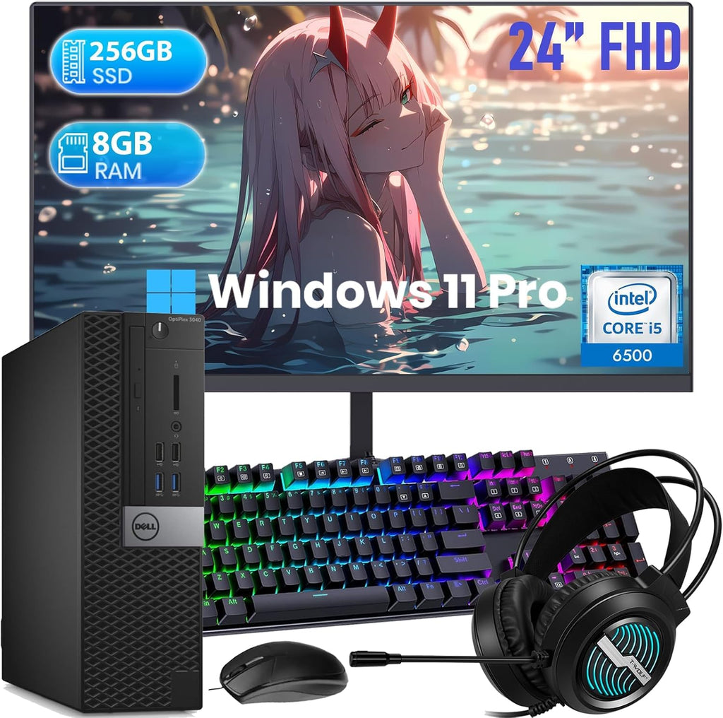Dell OptiPlex 3040 SFF Desktop PC Computer with 24' FHD Monitor, Core i5-6500, 8GB RAM, 256GB SSD, Displayport, Headphone, Keyboard & Mouse, Windows 11 Pro (Renewed)