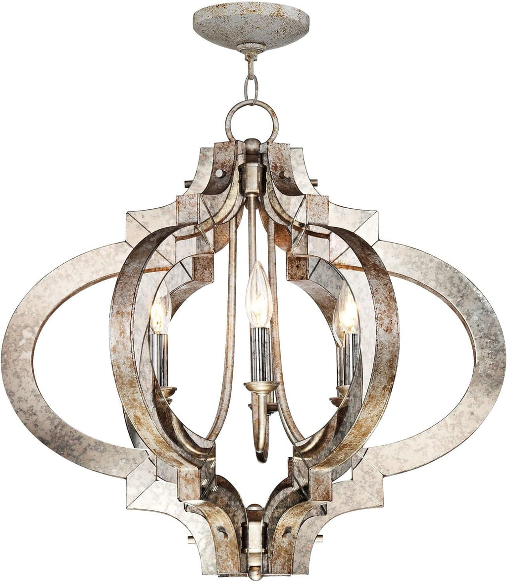 LED Pendant Lamp Euro Design Ornament Aged Silver Gold Bronze Chandelier 23 1/4' Wide Industrial 6-Light Fixture Compatible with Dining Room Foyer,Hallway