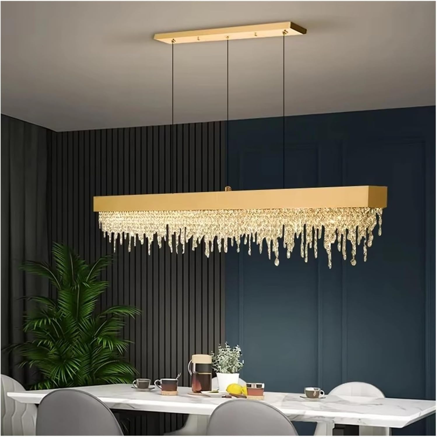 Modern Kitchen Island Crystal Chandelier Luxury Dining Room LED Hanging Light Fixture Gold/Black/Silver Home Decor Indoor Chandelier