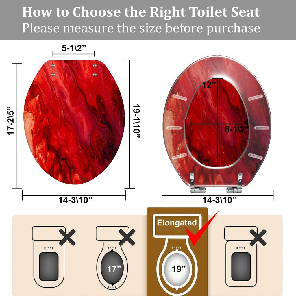 Elongated Toilet Seat abstract red paint acrylic marble mix Resin Toilet Seat Quietly Close Quick Release Hinges Decorative Toilet Seat with Cover Easy to Install, Style 6