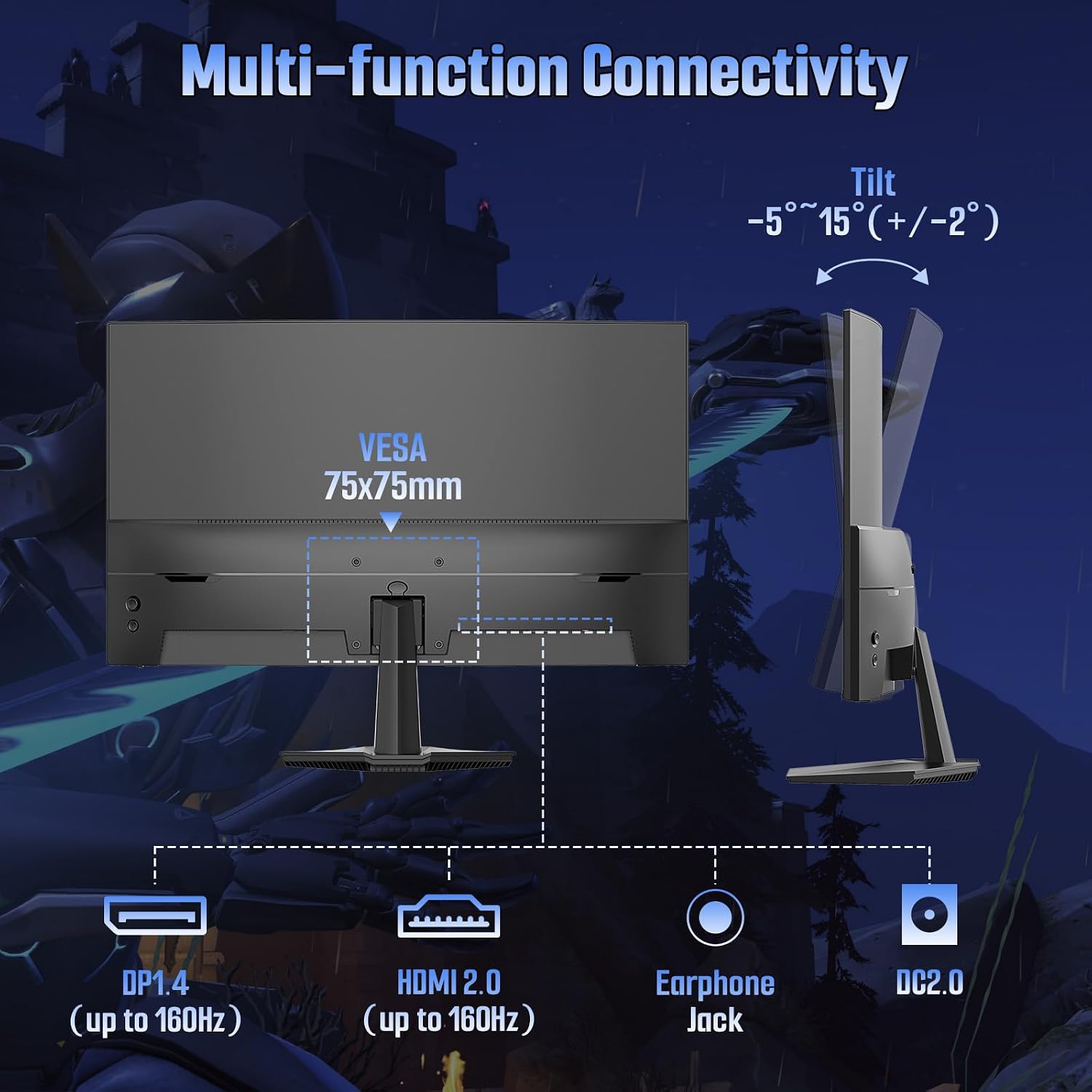 SANSUI 24 Inch Curved 160Hz Gaming Monitor,1500R Curved Gaming Monitor FHD 1080P Computer Monitor,MPRT 1ms Fast VA Display,Freesync,HDR,3000:1, HDMI2.0,DP1.4, VESA Support(ES-G24C1L HDMI Cable Incl.)