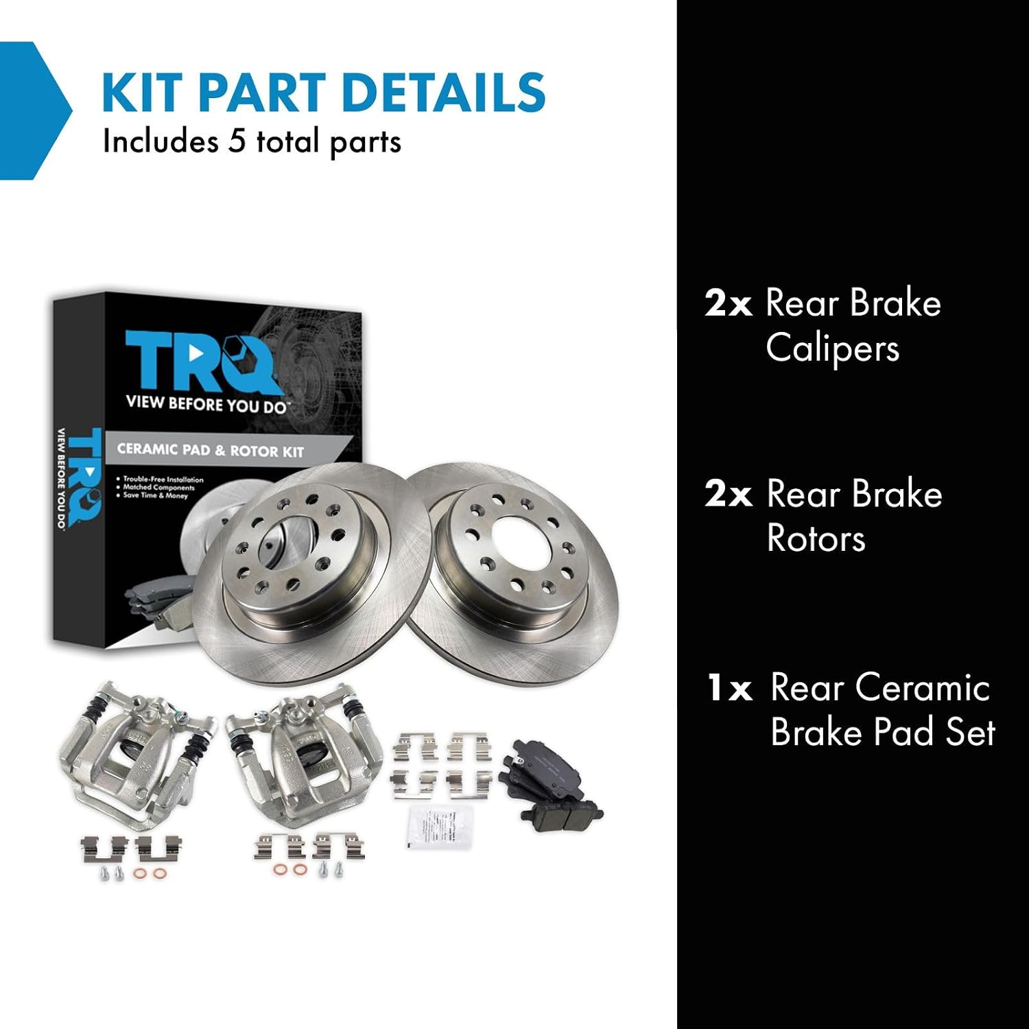 TRQ Rear Brake Pad and Rotor Set Ceramic Solid Rotors Calipers Compatible with 2017-2019 Buick LaCrosse 2016-2018 Chevrolet Malibu 2018-2019 Equinox GMC Terrain