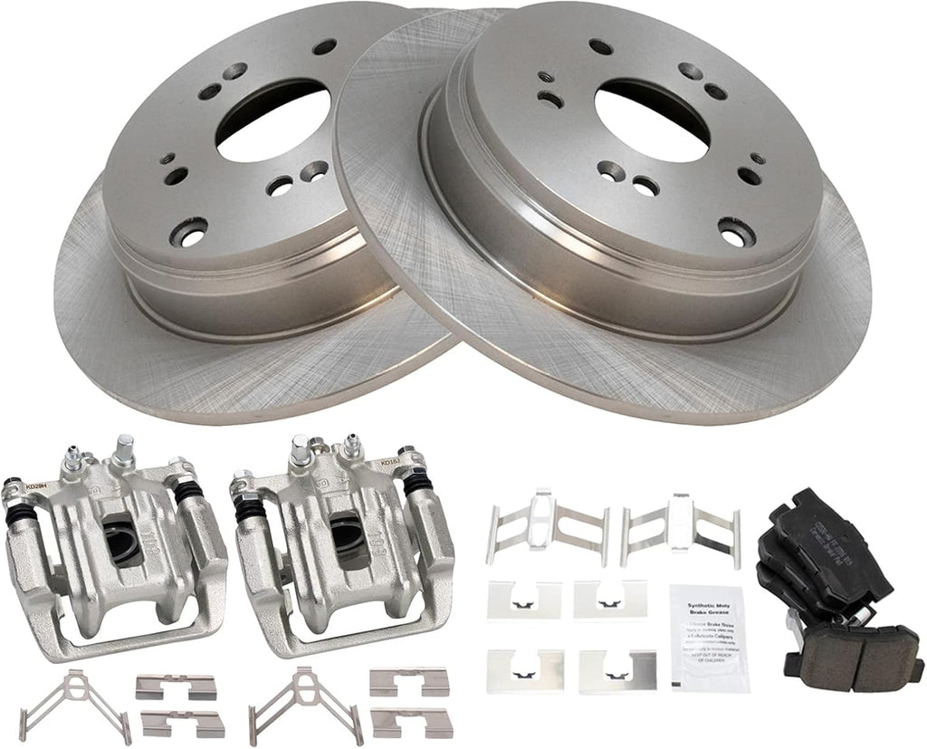 TRQ Rear Brake Pad and Rotor Set Ceramic Solid Rotors Calipers Compatible with 2007-2012 Acura RDX