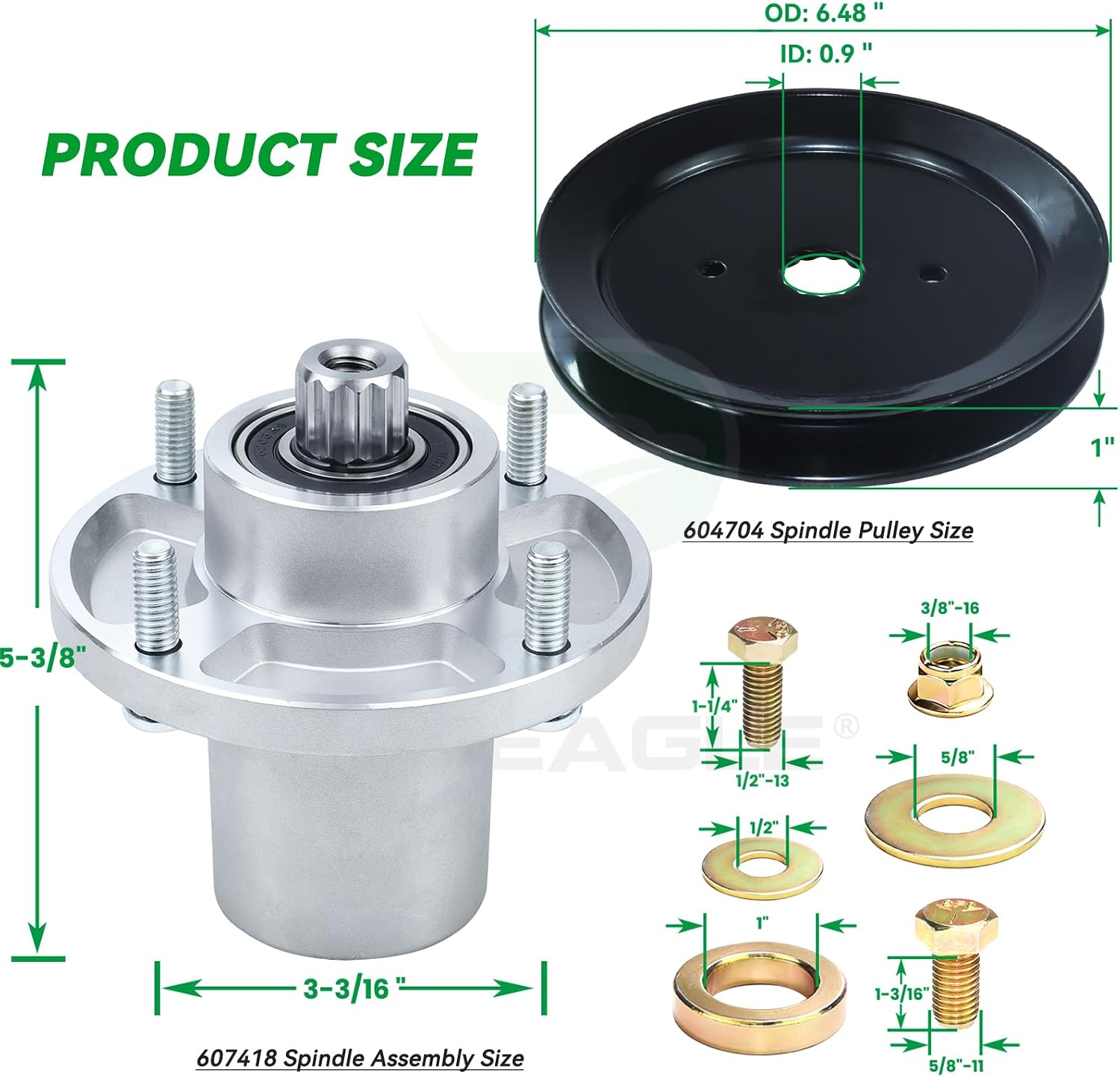 3 Pack 607418 Spindle Assembly with 604704 Spindle Pulley Replaces Hustler 601804 Spindle Assembly for Hustler Raptor SD 60 Deck Spindles, Hustler 60 inch Mower Deck Spindles