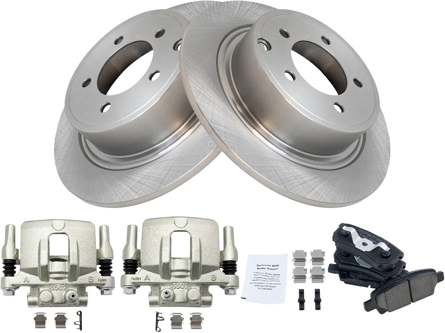 TRQ Rear Brake Pad and Rotor Set Ceramic Rotors Calipers Hardware Compatible with 2011 Dodge Caliber