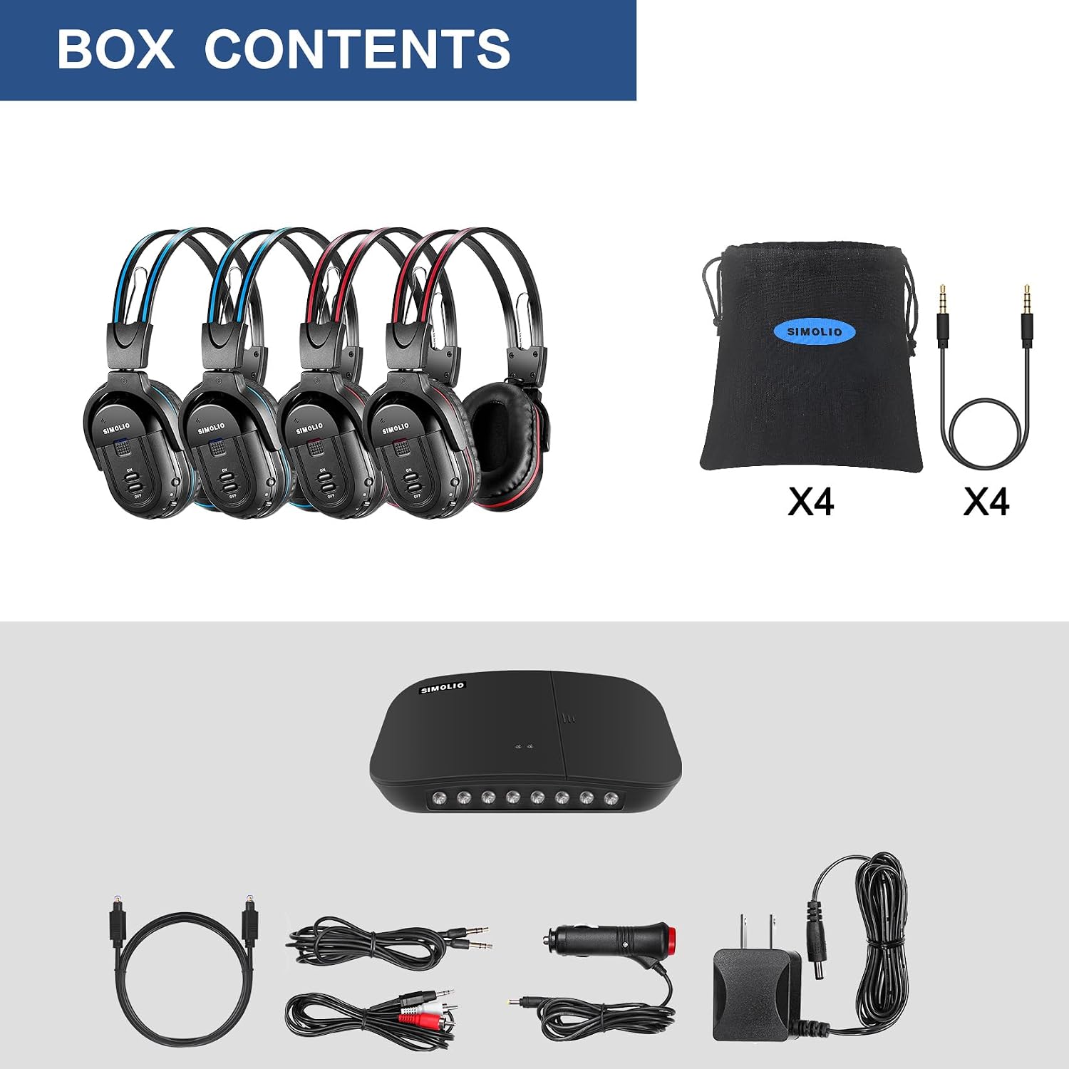 SIMOLIO Wireless Headphones for TV Watching, IR TV Headphones for Home Theater/Outdoor Movie/Car DVD with Transmitter, Tone Control & Dual Channel Options, Digital Optical/RCA/AUX Connection