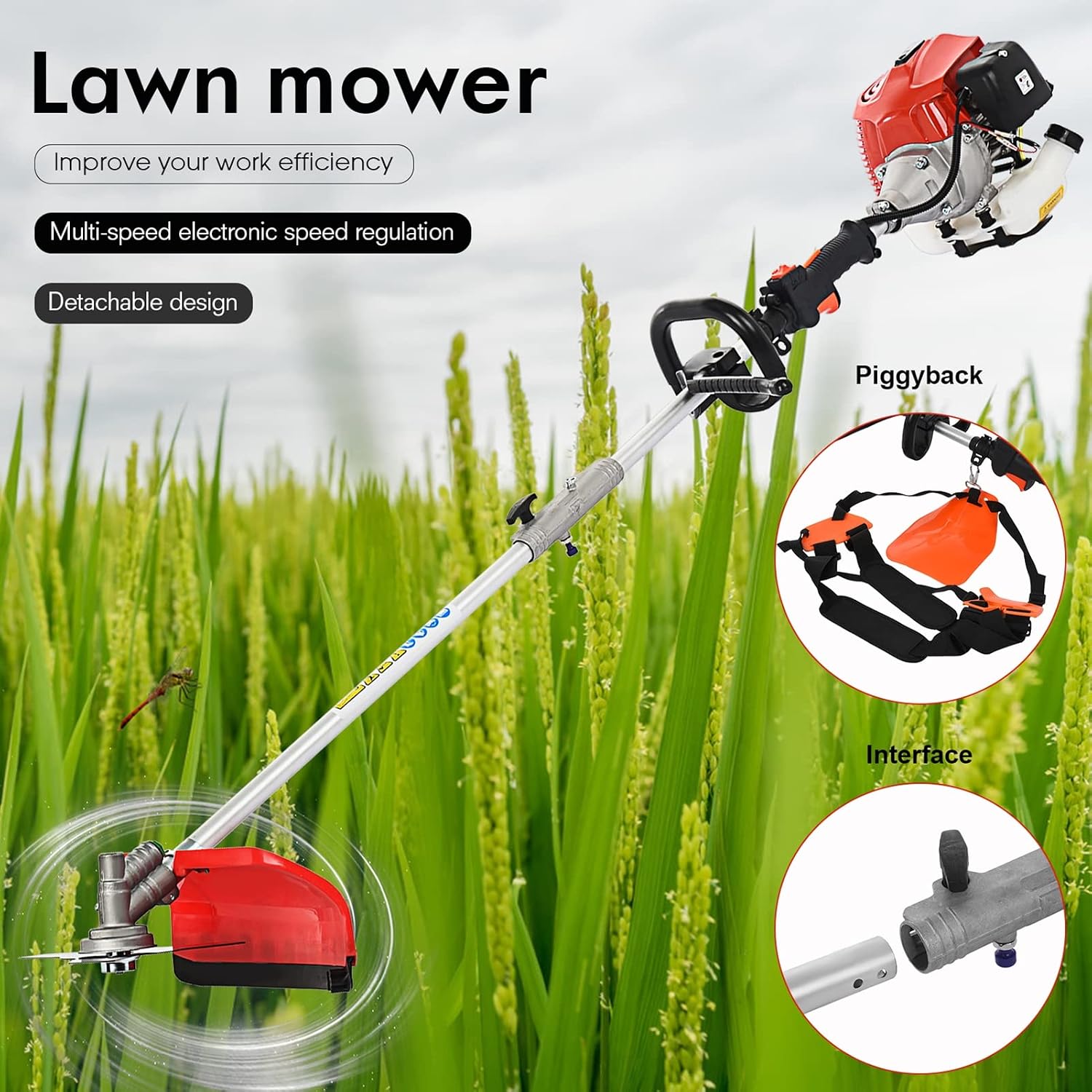 YOXIER Lawn Mower,Hedge Clippers,Gas Powered Brush Cutter,Hedge Trimmer Gas Powered,52cc Petrol Hedge Trimmer,Gas Powered Pole Saw for Garden Pruning & Greening Shaping Red