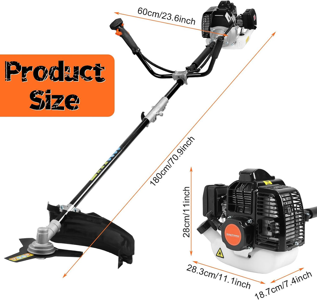 2 in 1 Weed Eater Gas Powered, 52CC 2-Stroke Gas Brush Cutter Tools & String Trimming 3-Teeth Blade for Garden, Yard, Lawn with EPA Certification, (Engine Model 1E44F-E)