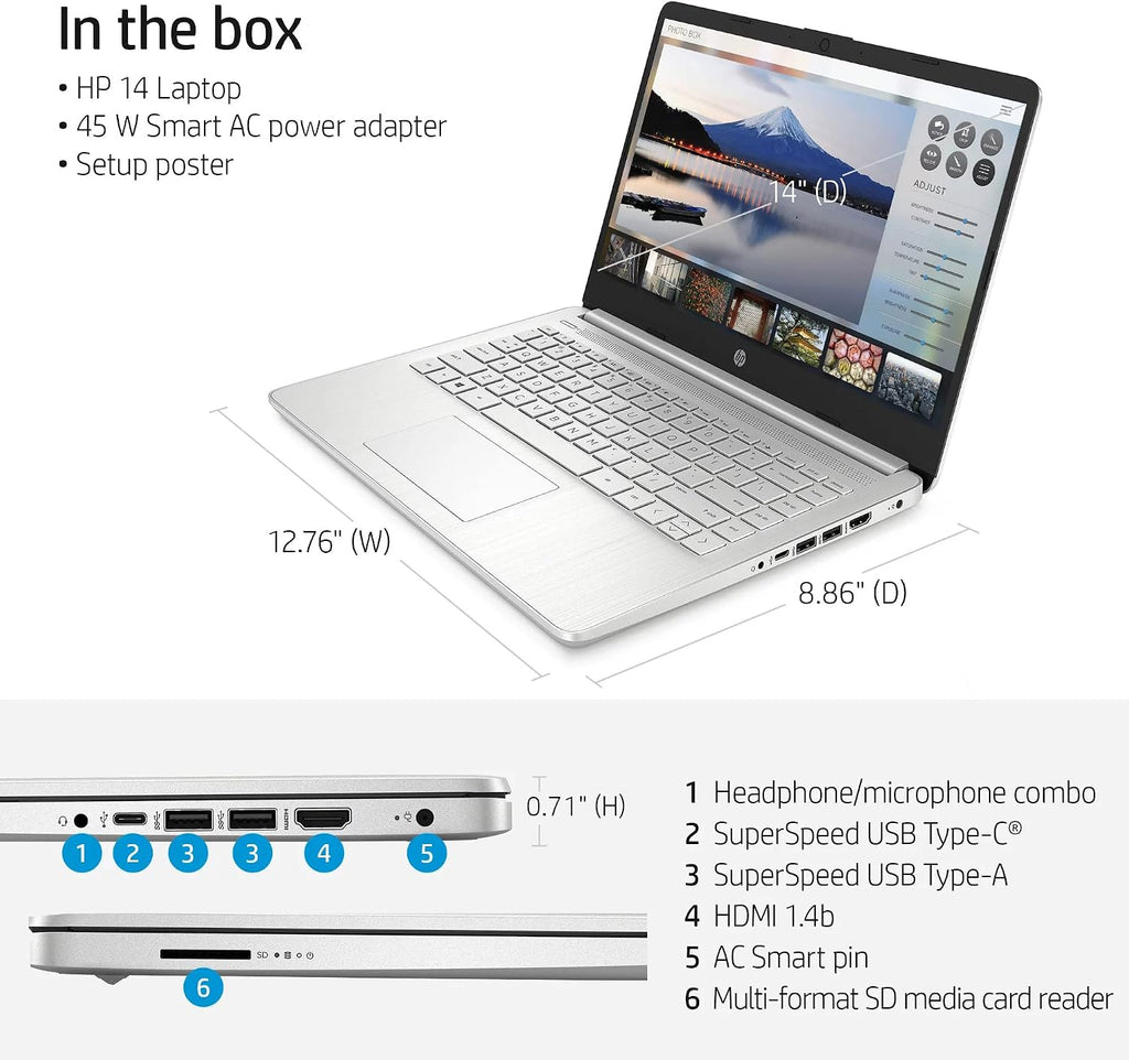 HP Pavilion Laptop (2022 Model), 14in FHD IPS NonTouch Display, AMD Ryzen 3 3250U, 8GB RAM, 128GB SSD, Thin & Portable, Micro-Edge & Anti-Glare Screen, Long Battery Life, Win 11