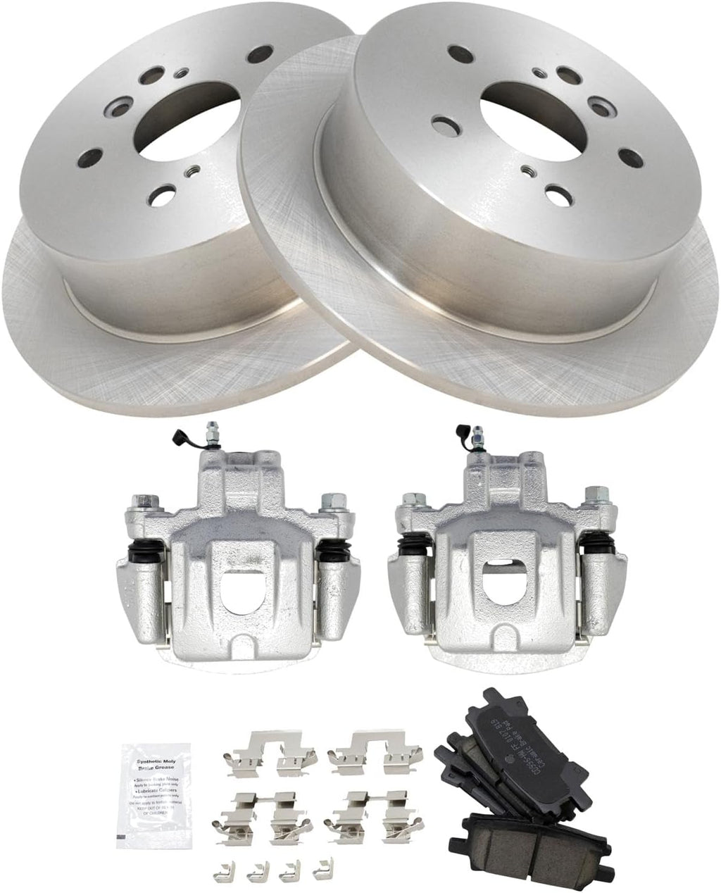 TRQ Rear Brake Pad and Rotor Set Ceramic Rotors Calipers Compatible with 2004-2007 Toyota Highlander