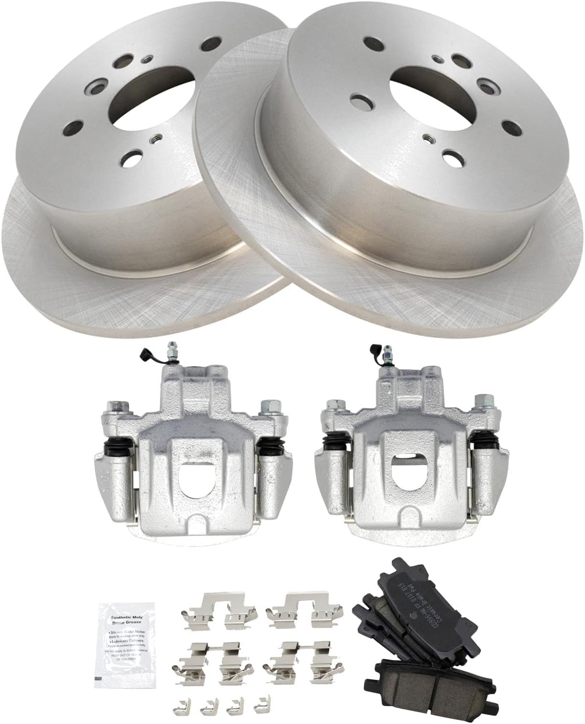 TRQ Rear Brake Pad and Rotor Set Ceramic Rotors Calipers Compatible with 2004-2007 Toyota Highlander