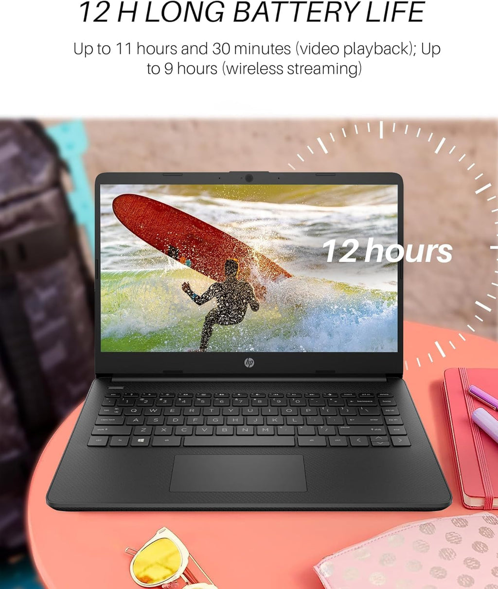 HP 14 Inch Laptop Student Business, Intel Dual-Core N4120, 16 GB RAM, 384 GB Storage(128GB eMMC+256GB MSD), Webcam, HDMI, WiFi, 1-Year Office 365 & Windows 11 Pro, w/Accessories