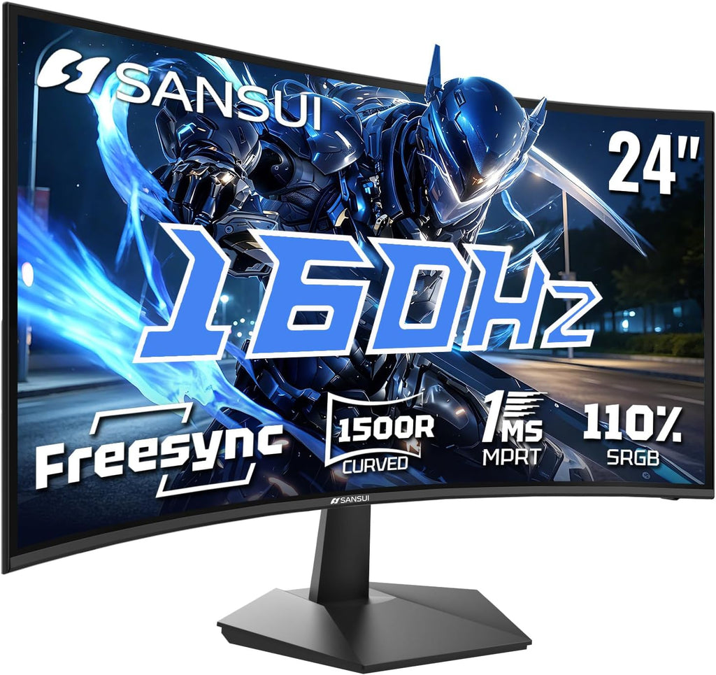 SANSUI 24 Inch Curved 160Hz Gaming Monitor,1500R Curved Gaming Monitor FHD 1080P Computer Monitor,MPRT 1ms Fast VA Display,Freesync,HDR,3000:1, HDMI2.0,DP1.4, VESA Support(ES-G24C1L HDMI Cable Incl.)