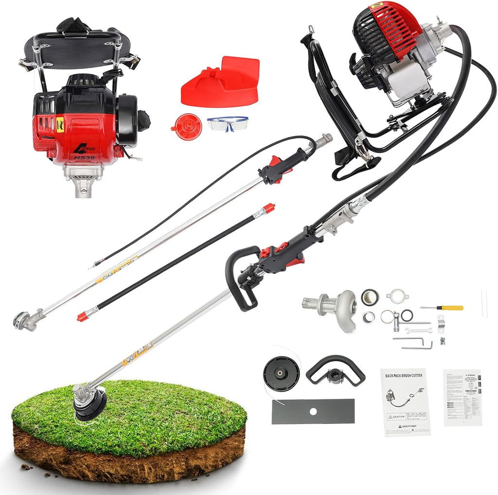 Brush Cutter, 2 in1 Backpack 4 Stroke Gas Power Weed Wacker, 750W Air-Cooling Tiller Grass Hedge Trimmer Lawn Mower Weed Eater for Weeding and Irrigation
