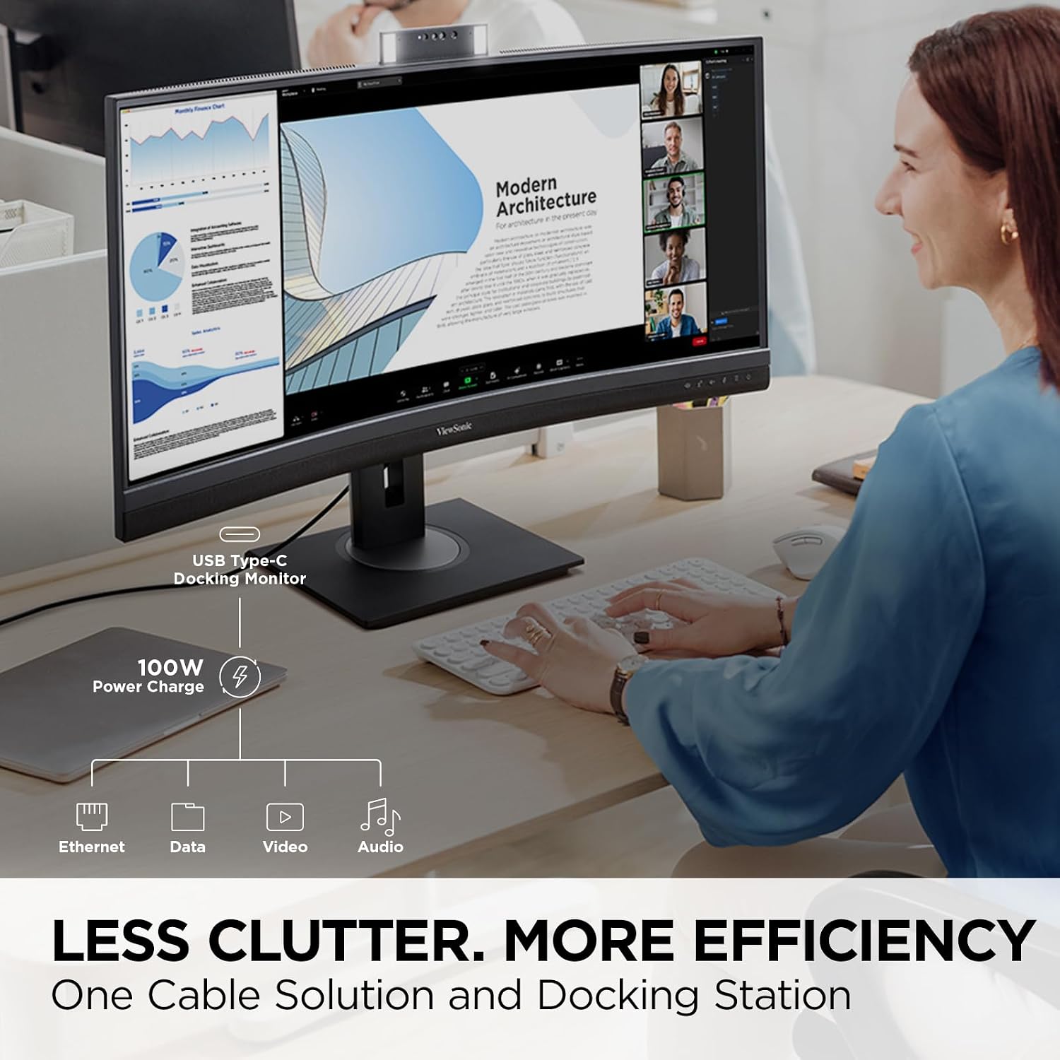 ViewSonic VG3457CV 34 Inch 1440p Ultrawide Docking Monitor, Curved IPS with Windows Hello IR Webcam Compatibility for Smooth Video Conferencing, Full Ergonomic Adjustability, 100W USB-C, and HDMI