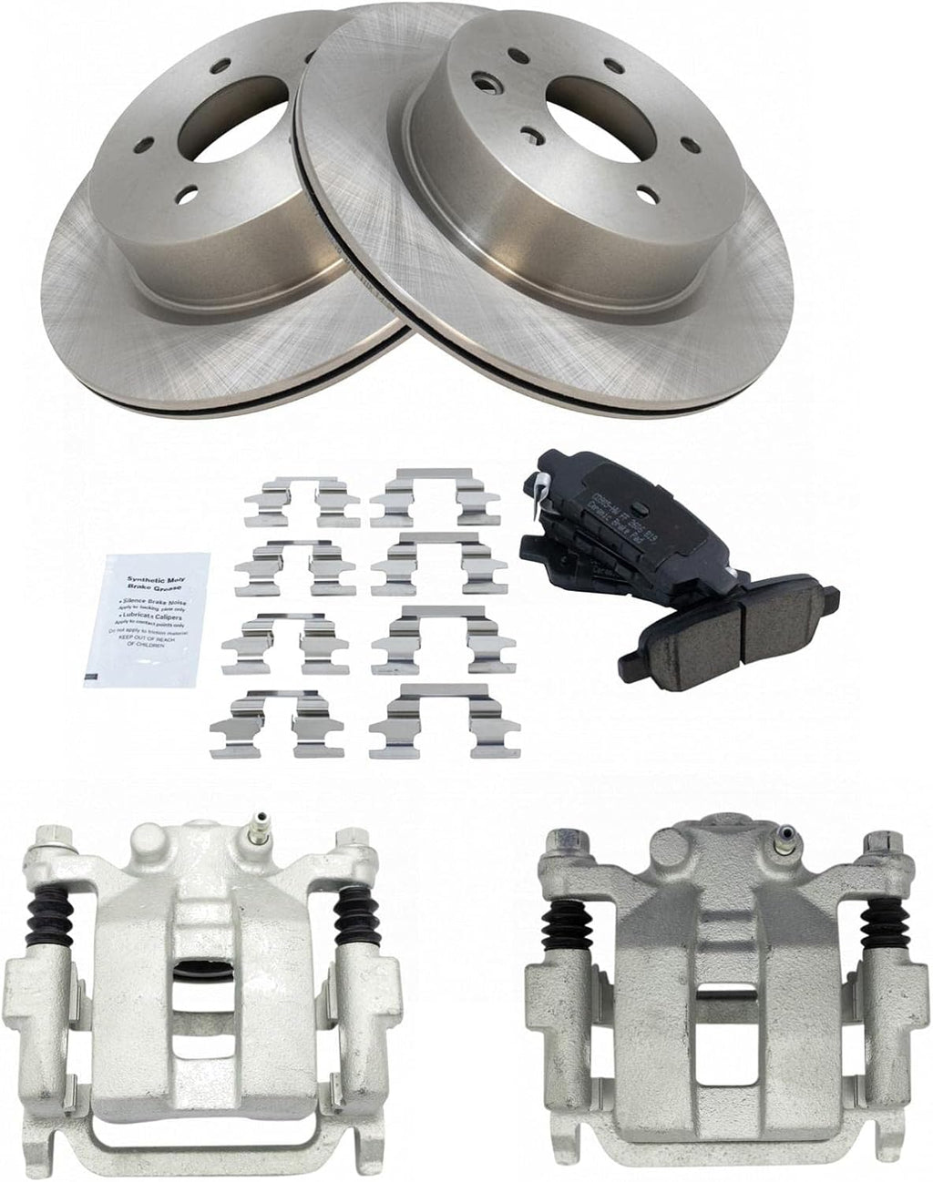 TRQ Rear Brake Pad and Rotor Set Ceramic Vented Rotors Calipers Compatible with 2005-2007 Infiniti G35 2006-2009 M35 M45 2006-2009 Nissan 350Z