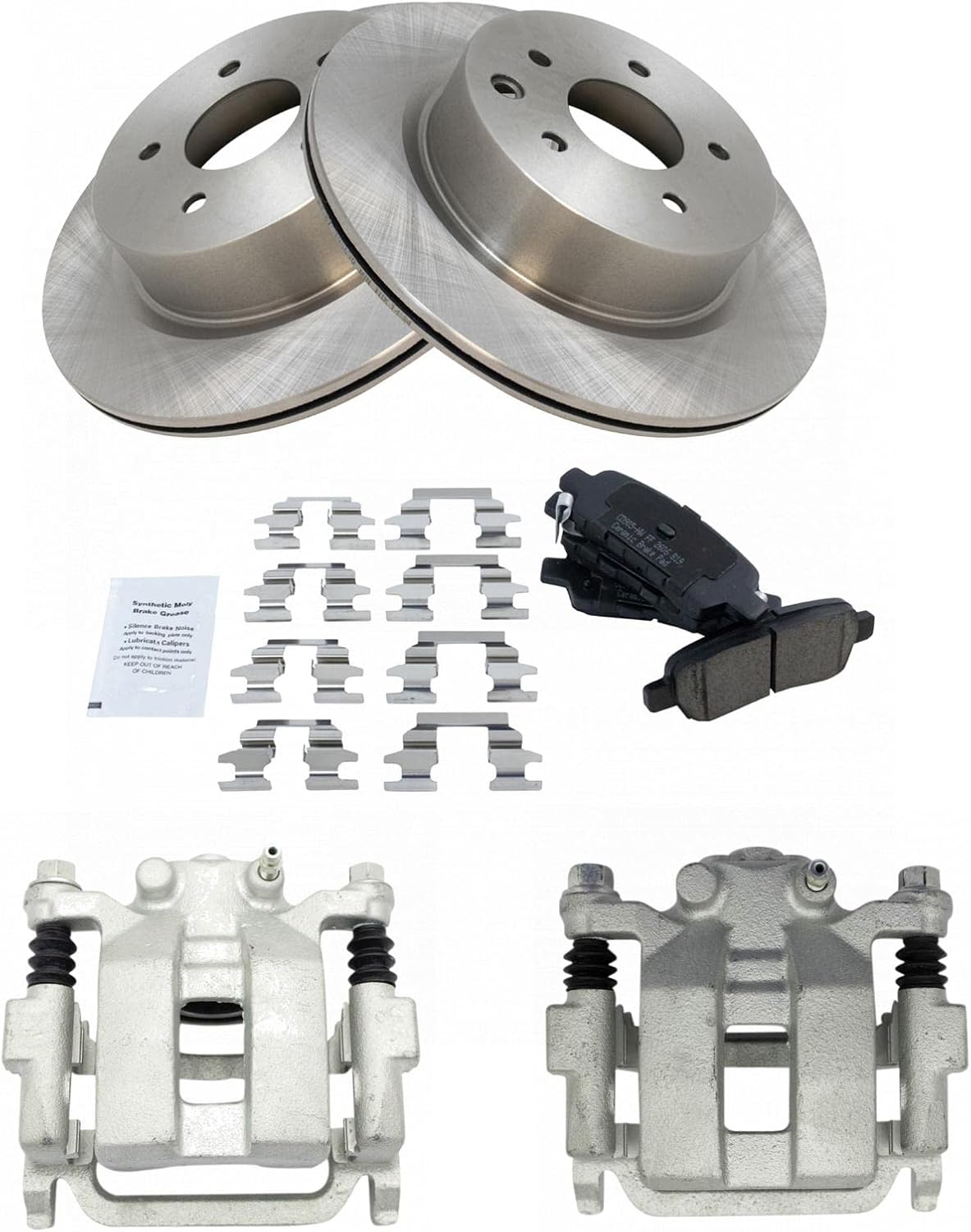 TRQ Rear Brake Pad and Rotor Set Ceramic Vented Rotors Calipers Compatible with 2005-2007 Infiniti G35 2006-2009 M35 M45 2006-2009 Nissan 350Z