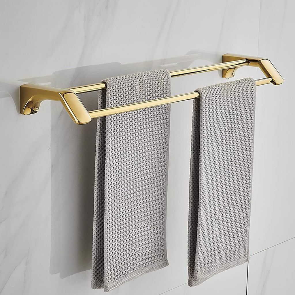 Towel Rail Self Adhesive Towel Hanger Wall Mount Towel Holder Double Rod Stainless Steel No Drilling for Bathroom and Toilet,Gold,30Cm Bathroom