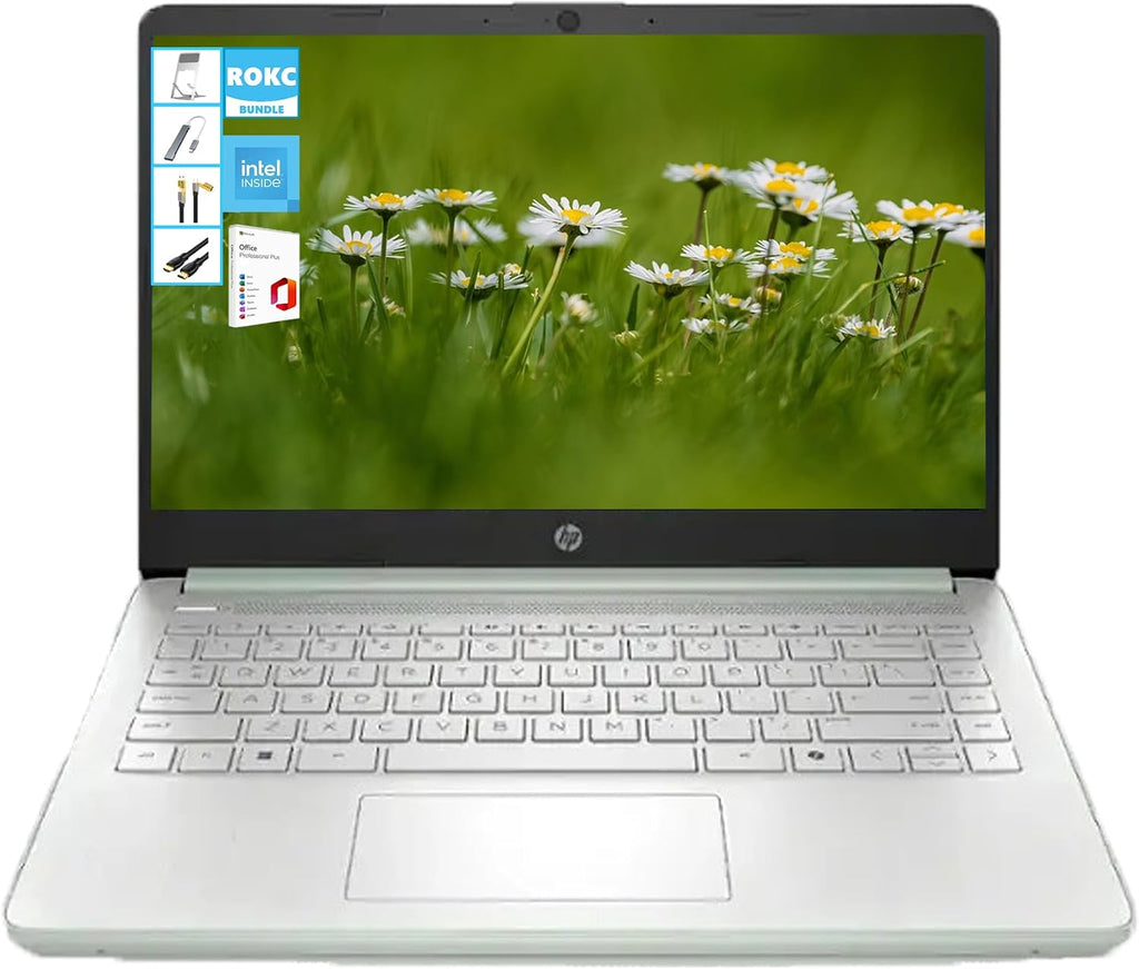 HP AI-Powered 14 Inch HD Laptop with Microsoft Office 1TB Cloud Storage 8GB RAM Intel 4-Core CPU Webcam Windows 11 Green