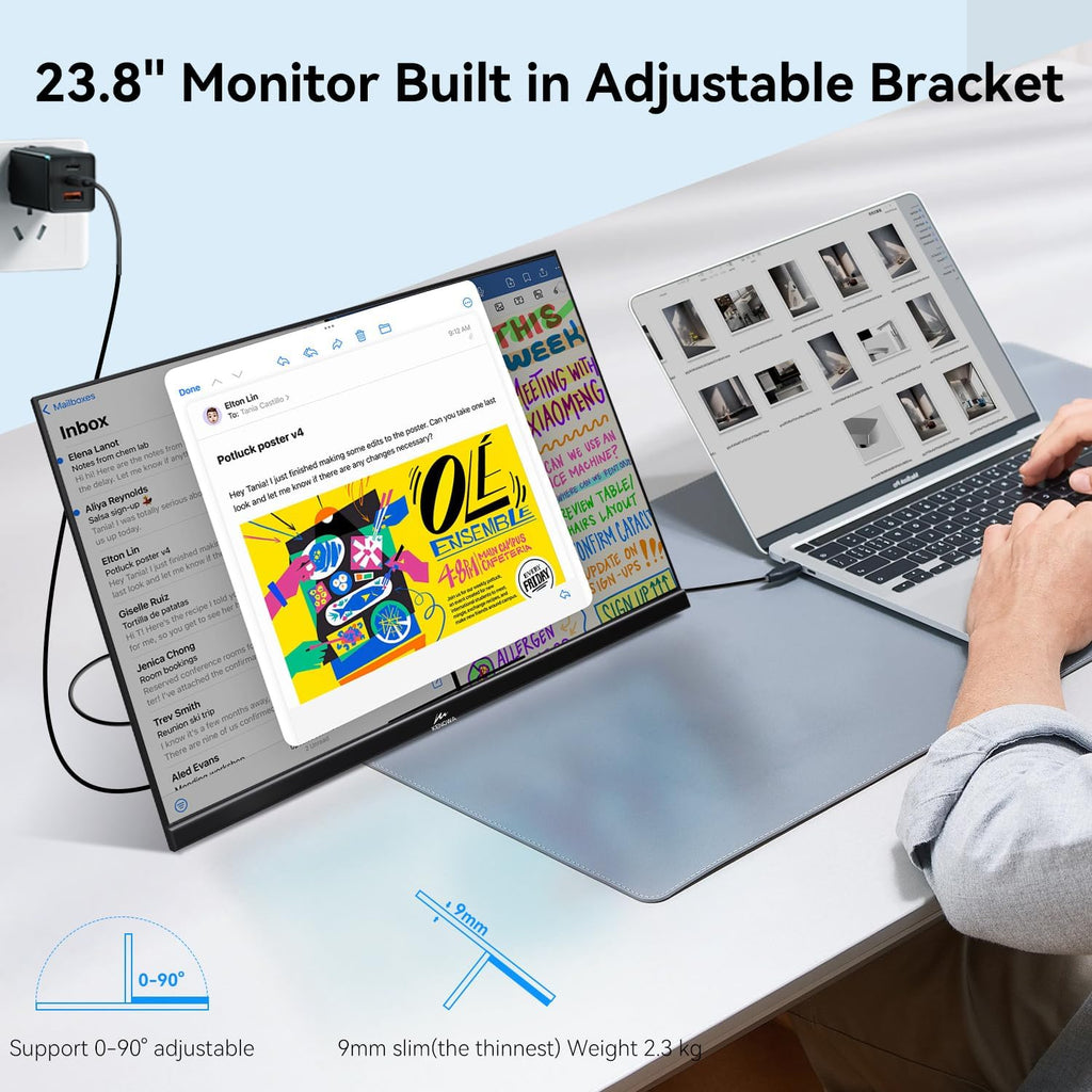 Kenowa 23.8' Large Portable Monitor 100Hz IPS FHD 1080P Freesync USB-C HDMI Gaming Monitor, External Display Dual Speakers Adjustable Stand for PC,Laptop,Mac,Phone,Game Consoles