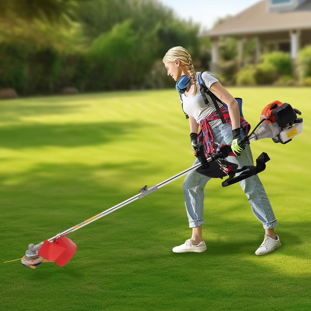Gas Weed Wacker, 810W 33CC 2-Stroke Weed Eater 8500RPM High Speed Lawn Edger with Two Blade Heads, Cordless Portable Single-Cylinder Grass Trimmer Tools for Home Garden Lawn Mowing