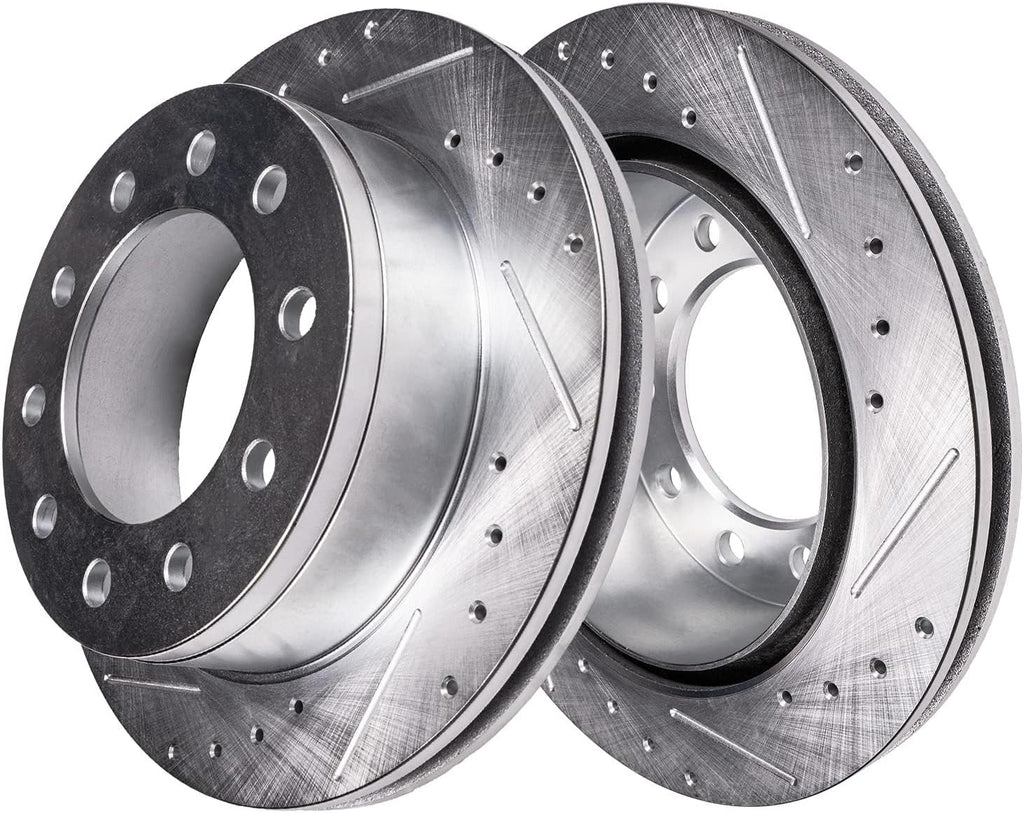 Detroit Axle - Brake Kit for Ford 2017-2021 F-450 F-550 Super Duty 2018-20 Drilled and Slotted Disc Brakes Rotors Ceramic Pads Replacement: 15.39' Front 15.75' Rear Rotor