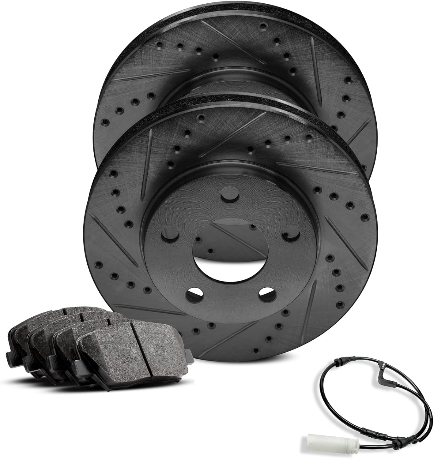 R1 Concepts Front Brake Kit Fits 2010-2014 Land Rover Range Rover| Ceramic Pads, Drilled Slotted Rotors| Hardware, Sensor Wire| 15.0' Front
