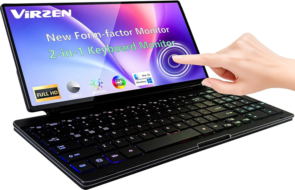 Portable Touchscreen Monitor with Silent Keyboard 12.8-inch Ultra-Slim Stretched Bar Screen Folding FHD 120% sRGB, USB-A/C Compatible Screen for Computers, Laptops, Mini PCs, Console