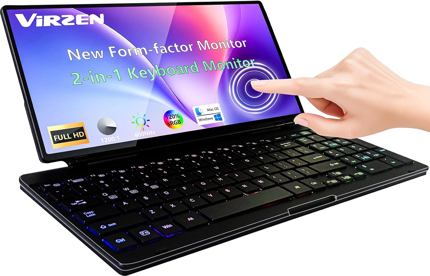 Portable Touchscreen Monitor with Silent Keyboard 12.8-inch Ultra-Slim Stretched Bar Screen Folding FHD 120% sRGB, USB-A/C Compatible Screen for Computers, Laptops, Mini PCs, Console