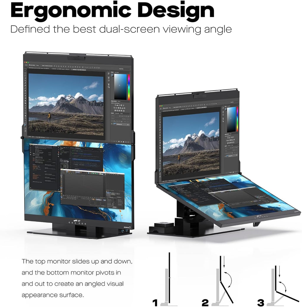 Mobile Pixels Geminos T (2 x 24 inch) Dual Stacked Computer Monitor with All-inclusive Workstation, 65W USB-C Charging Touchscreen, 1080P Webcam&Speakers, USB-A/USB-C/HDMI, Ergo Design (2 Monitors)