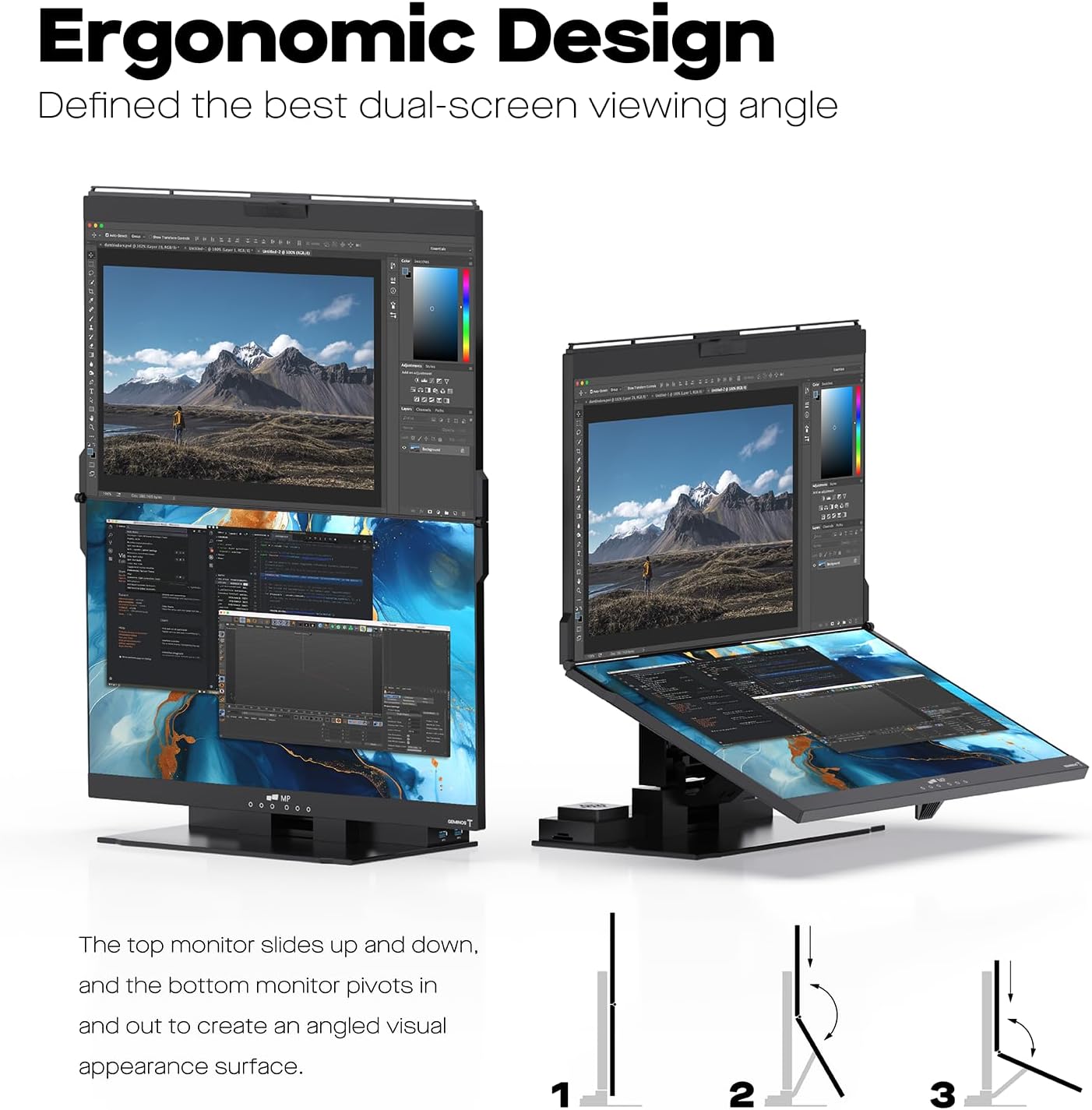 Mobile Pixels Geminos T (2 x 24 inch) Dual Stacked Computer Monitor with All-inclusive Workstation, 65W USB-C Charging Touchscreen, 1080P Webcam&Speakers, USB-A/USB-C/HDMI, Ergo Design (2 Monitors)