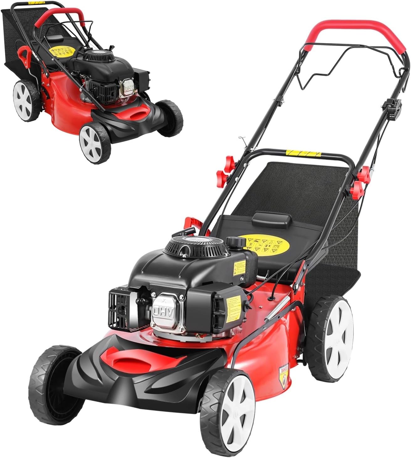 Bepritm Self Propelled Gas Lawn Mower 20 Inch, 140CC Gas Powered Lawnmower 4-Stroke Walk Behind Handle Mulching Push Lawn Mower w/15.85 Gallon Capacity Bag & 8-Height Adjustments
