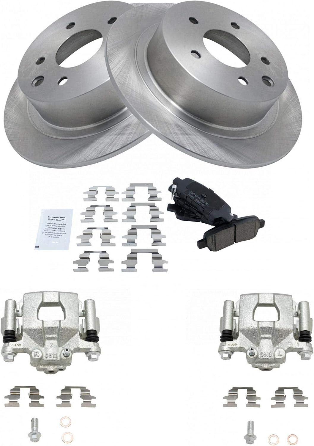 TRQ Rear Brake Pad and Rotor Set Ceramic Rotors Calipers Compatible with 2002-2022 Nissan Altima 2004-2006 Maxima