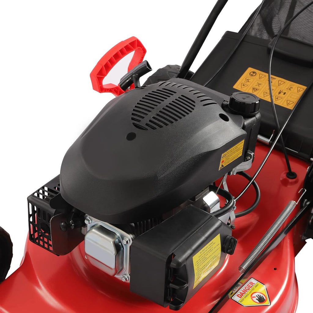 Gas Powered Lawn Mower Self Propelled, 140CC 4 Stroke Gas Mower 3-in-1 w/Bag, 8 Adjustable Heights, 20-inch Cutting Width, Push Gas Lawn Mower for All Lawn Planting Weeding