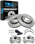 TRQ Front Brake Pad and Rotor Set Ceramic Rotors Calipers Hoses Compatible with 2004-2011 Chevrolet Aveo 2007-2011 Aveo5 2009 Pontiac G3