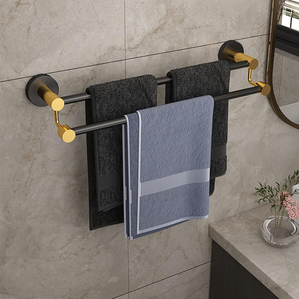 Stainless Steel Double Towel Bar Rail - 60 cm / 24 inches Wall Bath Towel Holder, Screws Mounting Rail Rack for Kitchen and Bathroom (Black Gold) (Size : 39.4inch)