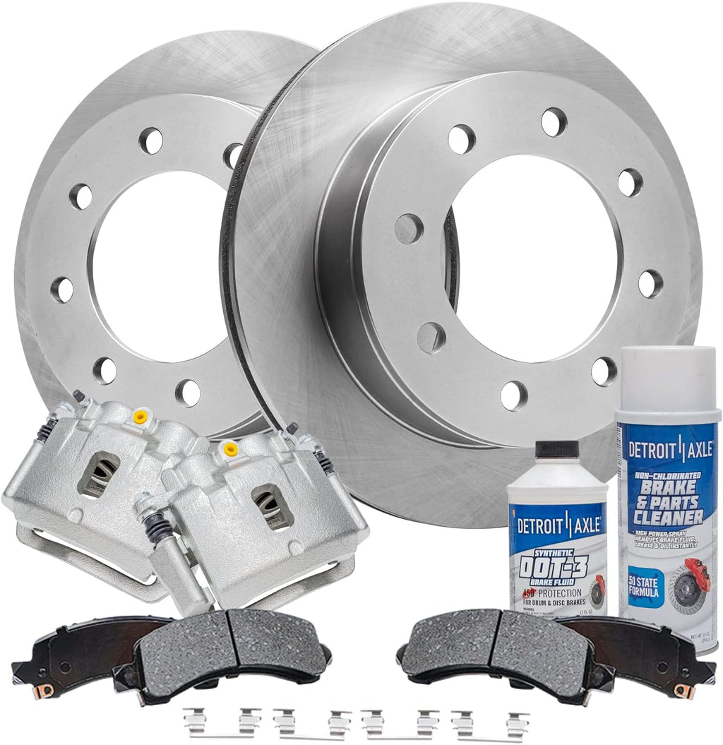 Detroit Axle - Rear Brake Kit for 2006-2016 Chevy GMC Express Savana 2500, 2003-2020 Express Savana 3500, Disc Brake Rotors Brake Calipers w/Brackets Ceramic Brakes Pads Replacement