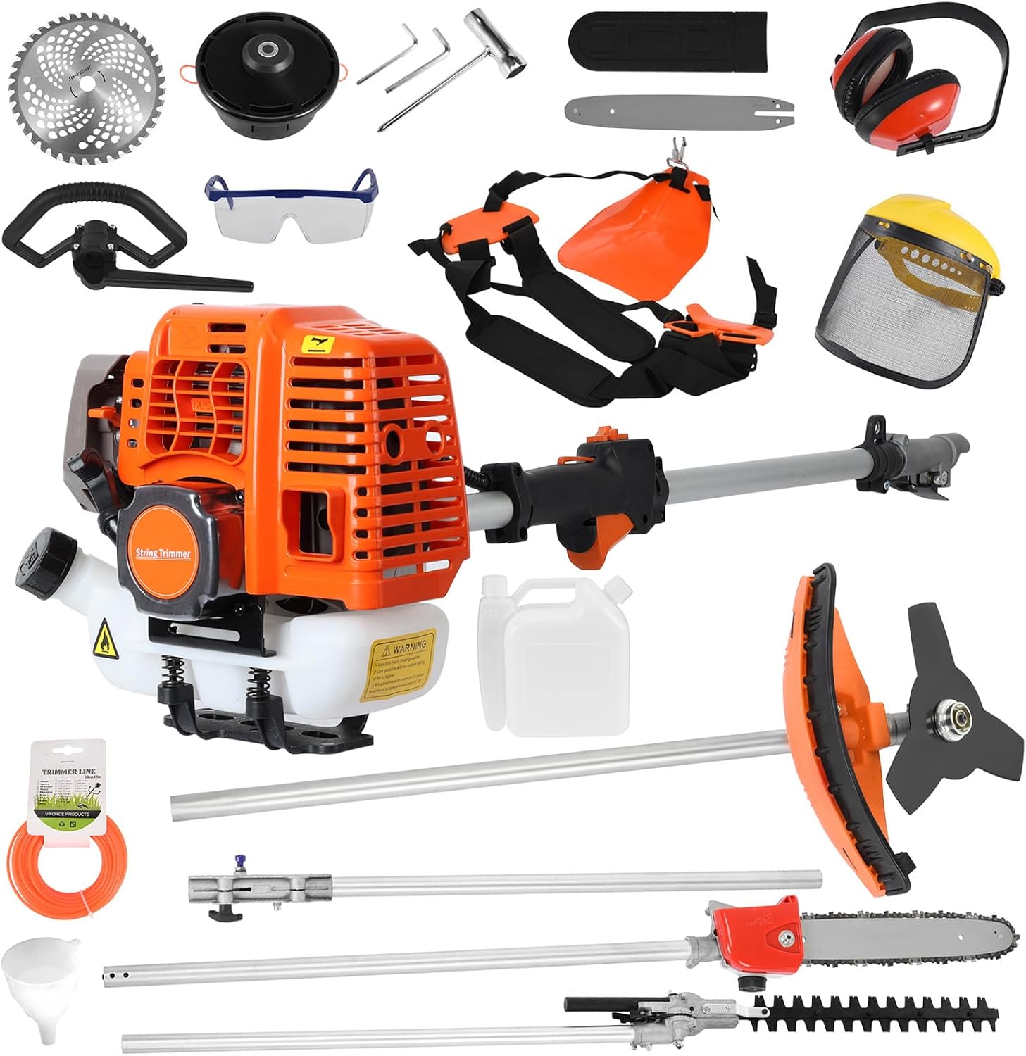 Gas String Trimmer, 52-cc 2-Cycle Weed Wacker Gas Powered, Straight Shaft Cordless String Trimmer Hedge Trimmer Lawn Mower, 5 in 1 Gas Weed Eater String Trimmer Edger Brush Cutter for Weed Brush (B)