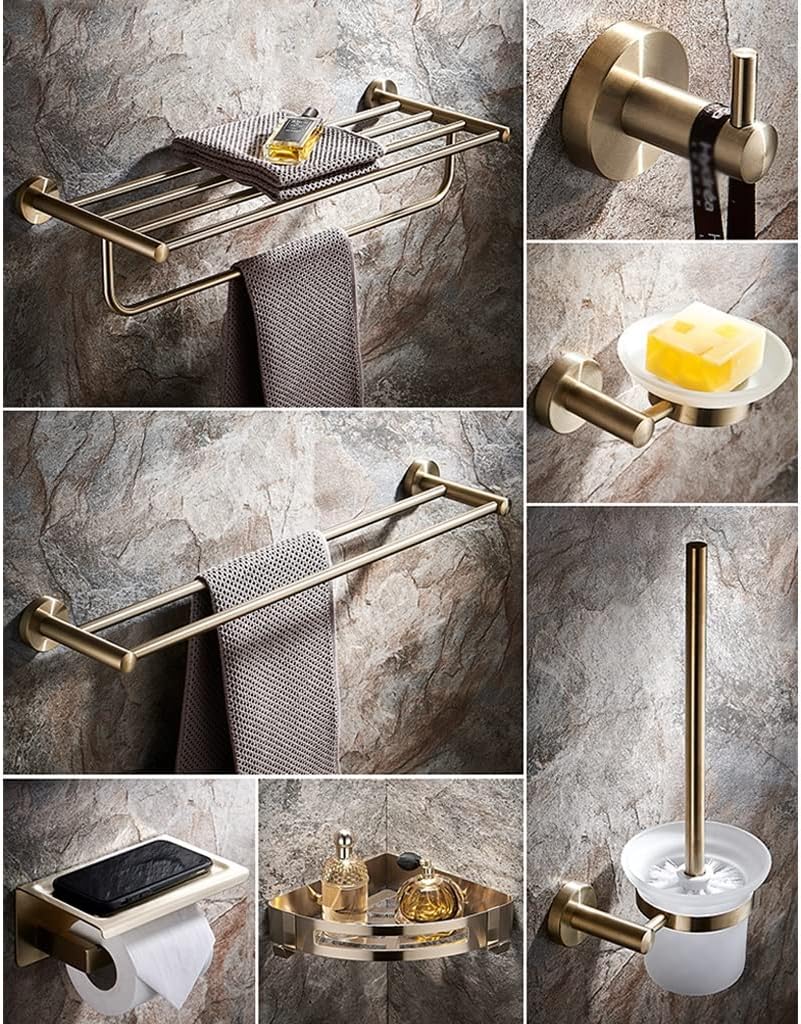 BTZHY Towel Rack Towel Rack Bathroom Hardware Set, Gold Towel Rack, Towel Bar, Towel, Toilet Paper Holder, Susbathroom Accessory Bathroom Hardware/Double Rod The New