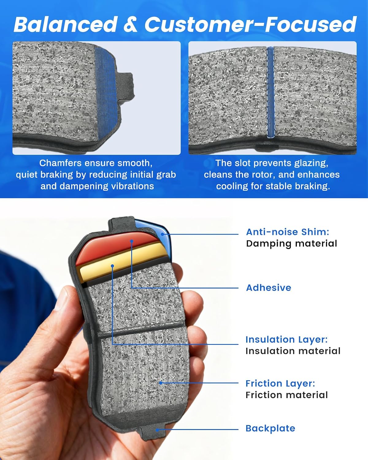 Anpulsero Rear Brake Pads and Rotors Kit Compatible with 2011-2020 Jeep Grand Cherokee, 2011-2020 Dodge Durango|Low Dust Noise Free-Drilled Slotted Brake Rotors Kit| 53061 & D1498-8698 | 329.9mm(13in)