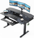 HUANUO 55' x 26' Electric Standing Desk with 2 Drawers & 26.7' Large Keyboard Tray, C-Clamp Mount Compatible, Adjustable Computer Desk for Home Office, Stand Up Desk with 4 Height Presets, Black