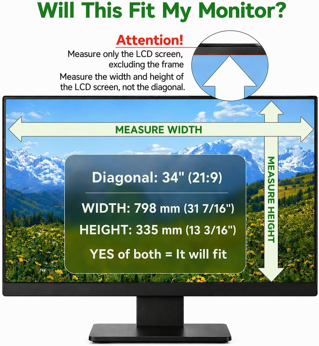 2 Pack 34 inch Computer Privacy Screen Filter for 21:9 Aspect Ratio Widescreen Monitor,34in Curved Computer Monitor Privacy Shield Anti Glare Eye Protection, Anti-Scratch Removable Protector Film