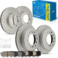 PHILTOP Front & Rear Brake Kit For 2003 2004 2005 2006 2007 2008 2009 Toyota 4Runner, Drilled & Slotted Brake Rotors Ceramic Brakes Pads Replacement : 12.28' inch Rear, 13.29' inch Front Rotor