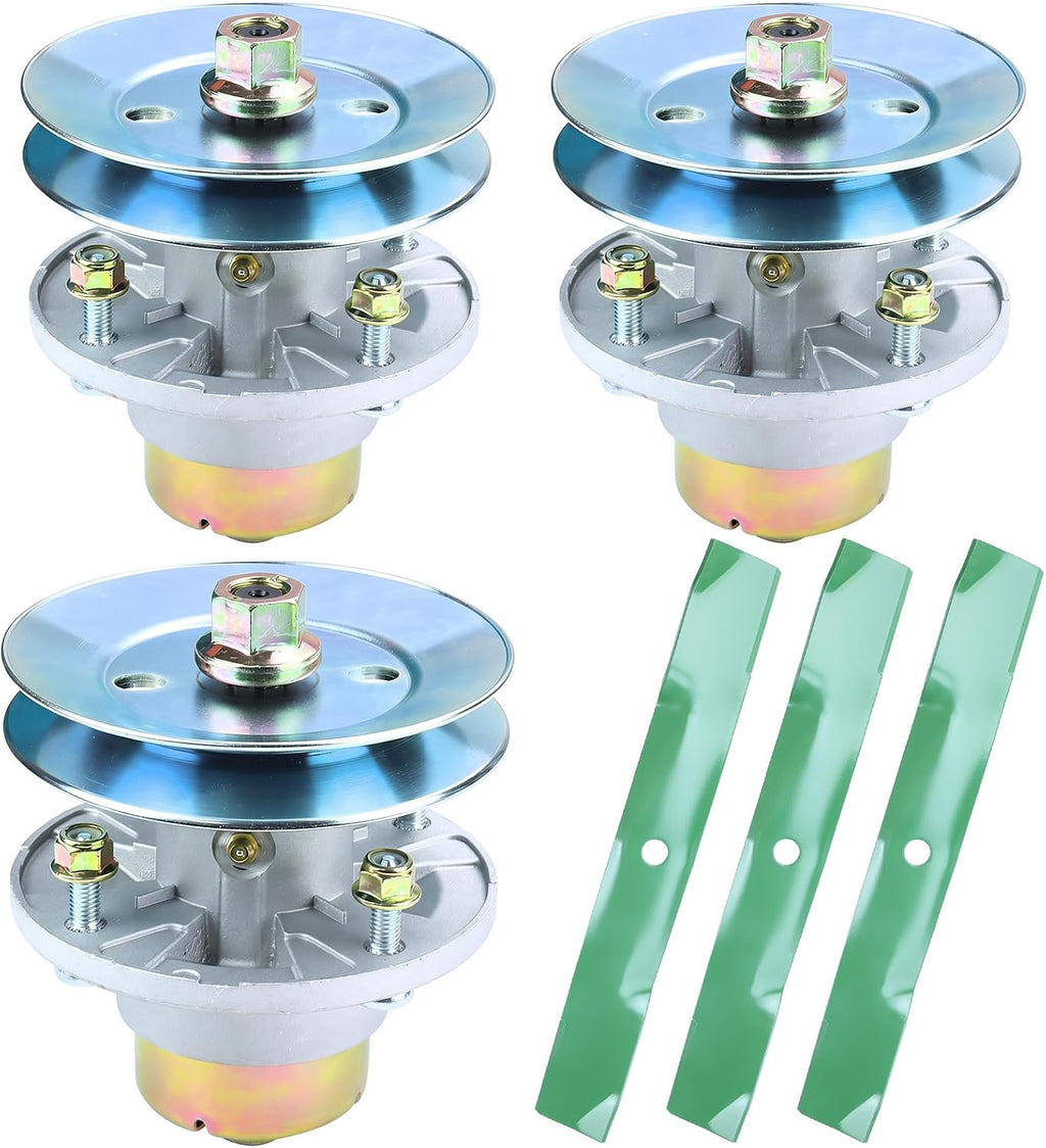 Deck Rebuild Kit for John Deere X380 X384 X390 X394 X570 X580 X584 X590 Z325E Z330M Z330R Z375R Z515E ZTrak Includes 3 Pack AM144608 Spindle Assembly with UC20697 Pulley UC22010 Blade