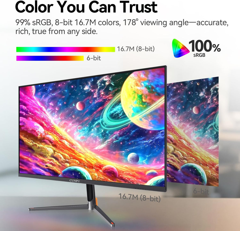 CUNPU 24 Inch 1440P Monitor,QHD 100Hz IPS Monitor, 99% sRGB Color Gamut,16.7 Million Color, Adaptive Sync, Slim Frame, HDMI/DP, VESA Mountable, for Gaming and Office