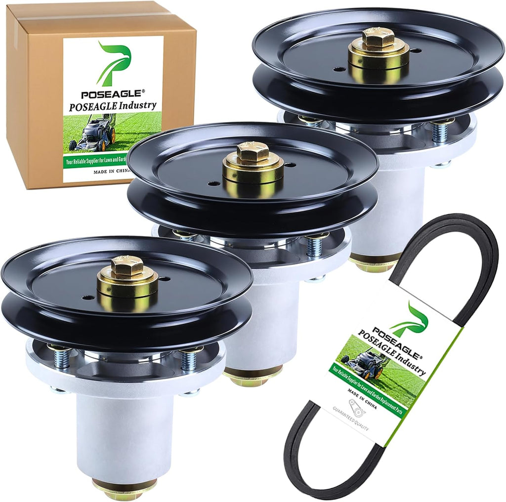 3 Pack 607418 Spindle Assembly with 604704 Spindle Pulley 604711 Belt Replaces Hustler 601804 Spindle Assembly for Hustler Raptor SD 60 Deck Spindles, Hustler 60 inch Mower Deck Spindles