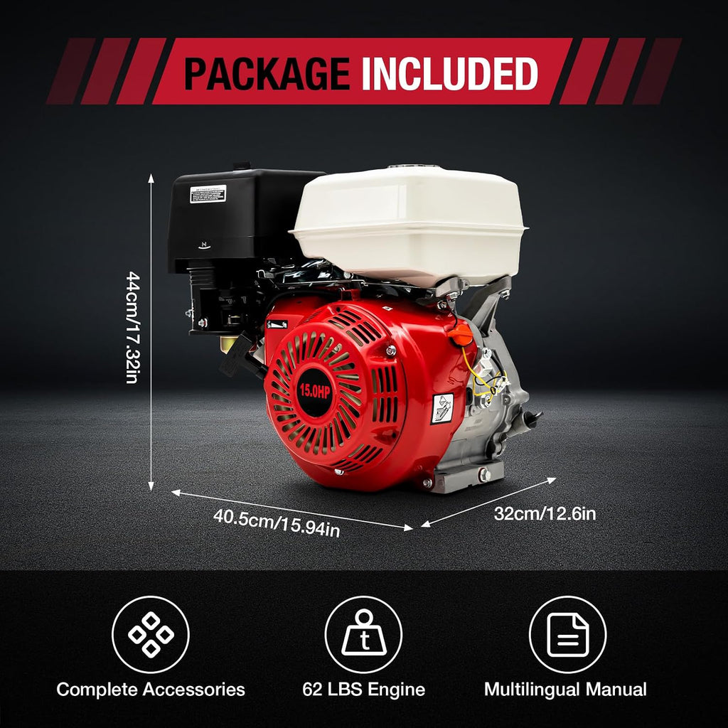 15HP 4 Stroke Air Cooled Gas Engine, 420CC Gasoline Motor Engine Recoil Start Go Kart Log Splitter Lifan Type Engine OHV Pull Start Garden Tool Gas Motor for Go Kart Lawn Mower