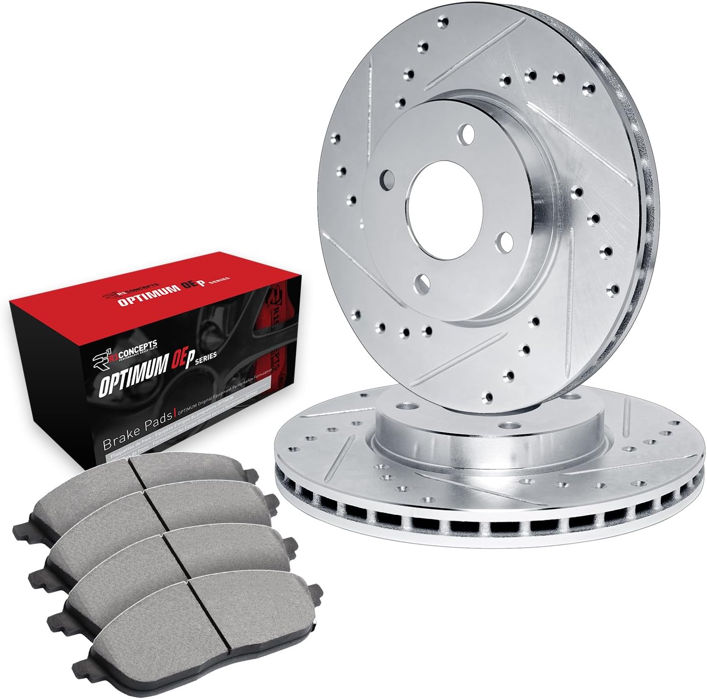 R1 Concepts Front Brake Kit Fits 2017-2024 Mitsubishi Mirage; 2017-2024 Mitsubishi Mirage G4| Optimum Oep Brake Pads and Drilled Slotted Brake Rotors| 9.9' Front
