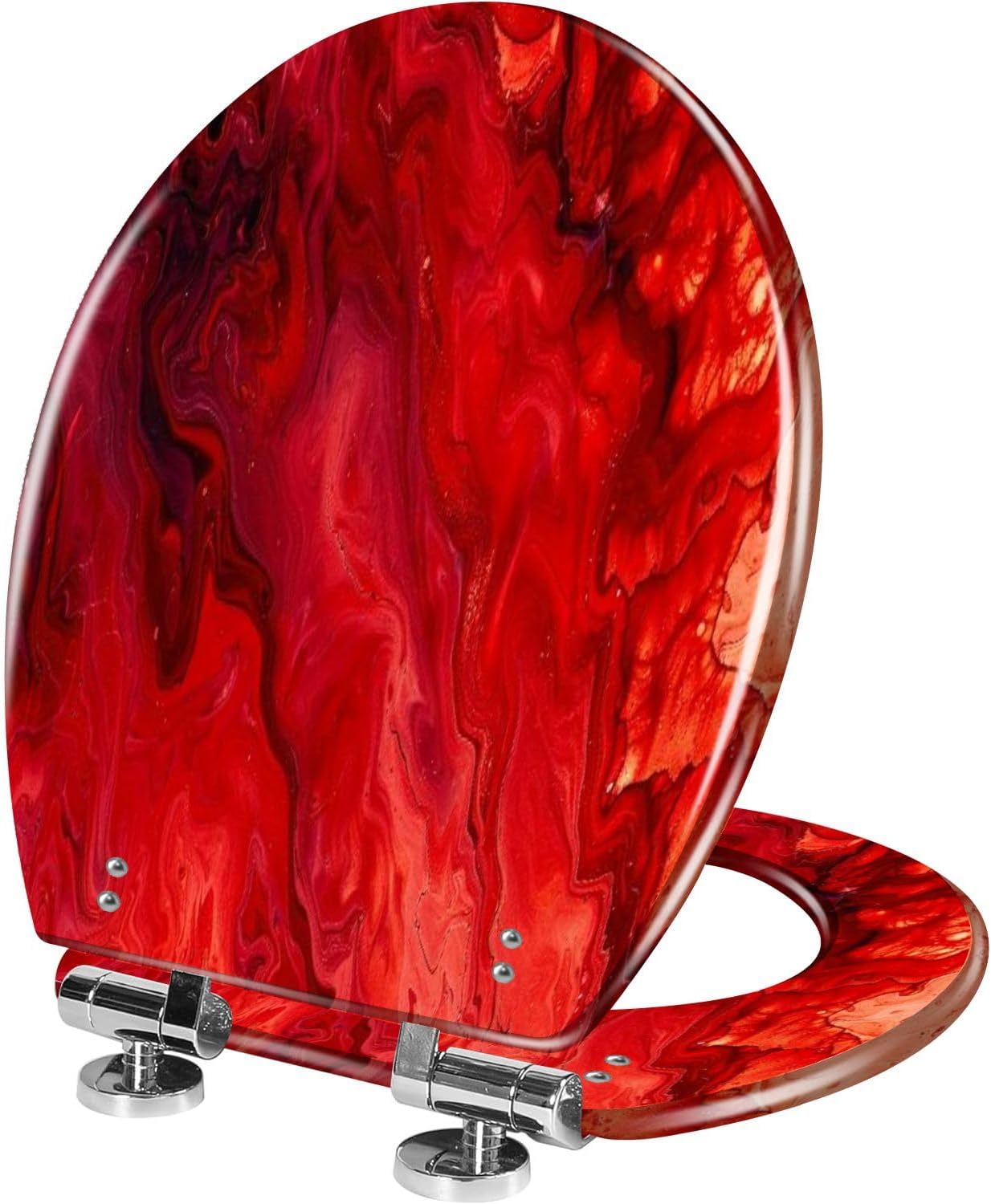 Elongated Toilet Seat abstract red paint acrylic marble mix Resin Toilet Seat Quietly Close Quick Release Hinges Decorative Toilet Seat with Cover Easy to Install, Style 6