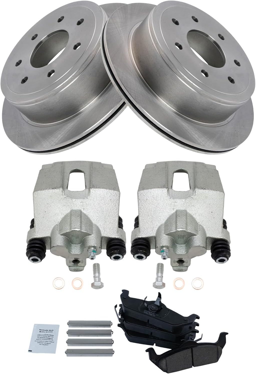 TRQ Rear Brake Pad and Rotor Set Ceramic Rotors Calipers Compatible with 2004-2011 Ford F-150
